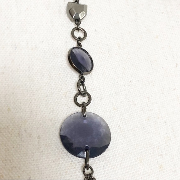 LIA SOPHIA Gun Metal Tone Chain Purple Jeweled Long Necklace - Picture 9 of 16